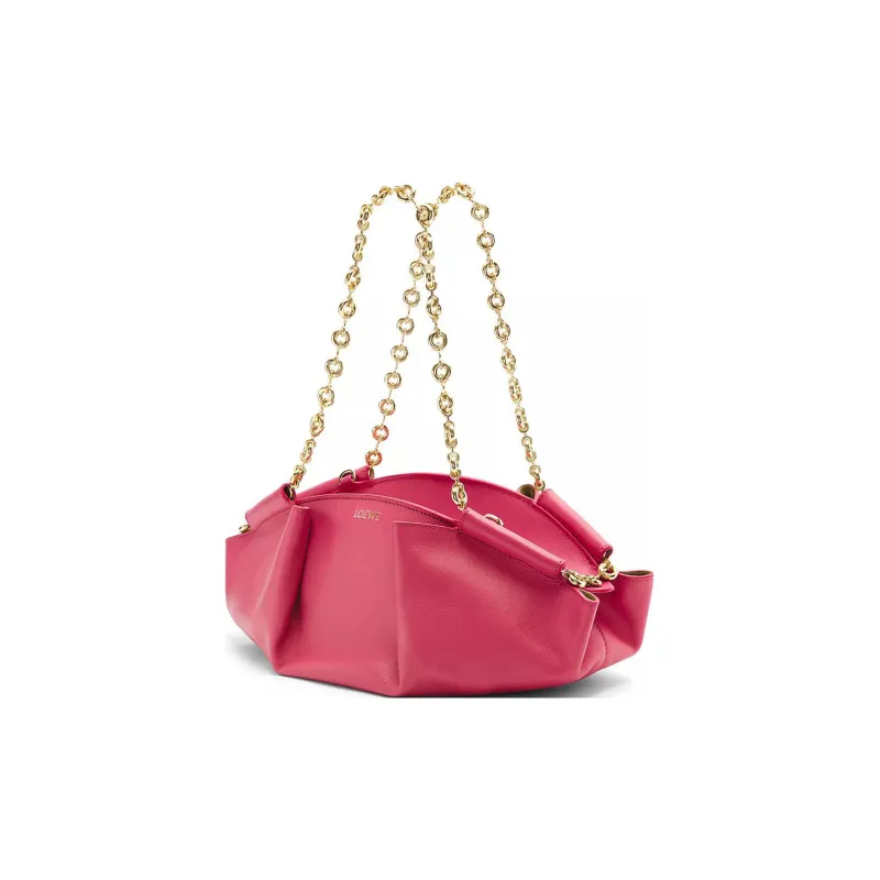 LOEWE Shiny Nappa Cow Leather Dumpling Bag Shoulder Bag Crossbody Bag Handbag Small Size Women's Rose Red-1