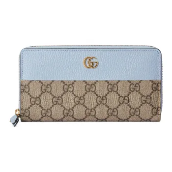 GUCCI GG Marmont Canvas With Leather Wallet Women's Light Blue/Dark Wood Color