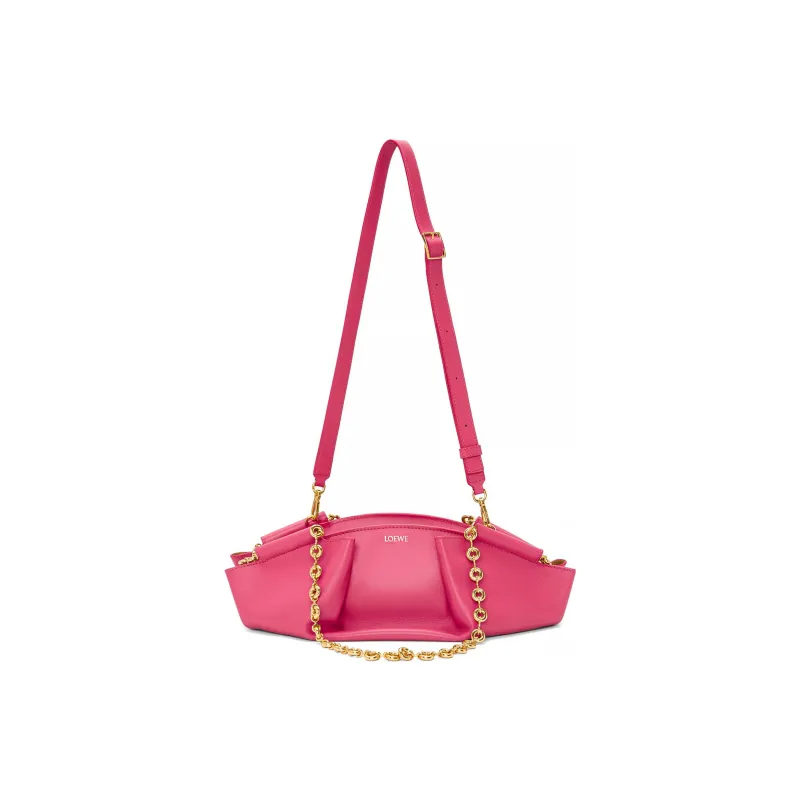 LOEWE Shiny Nappa Cow Leather Dumpling Bag Shoulder Bag Crossbody Bag Handbag Small Size Women's Rose Red-4