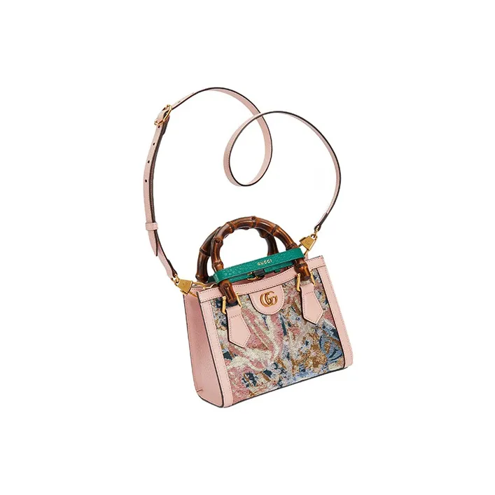 GUCCI Diana Canvas With Leather Tote Bag Shopping Bag Shoulder Bag Crossbody Bag Handbag Mini Women's Pink/Multicolor-3