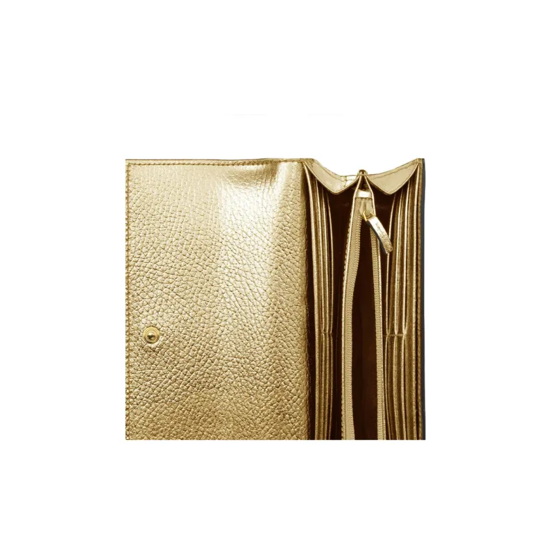 GUCCI Canvas With Leather Wallet Women's Gold/Black Wood Color-4