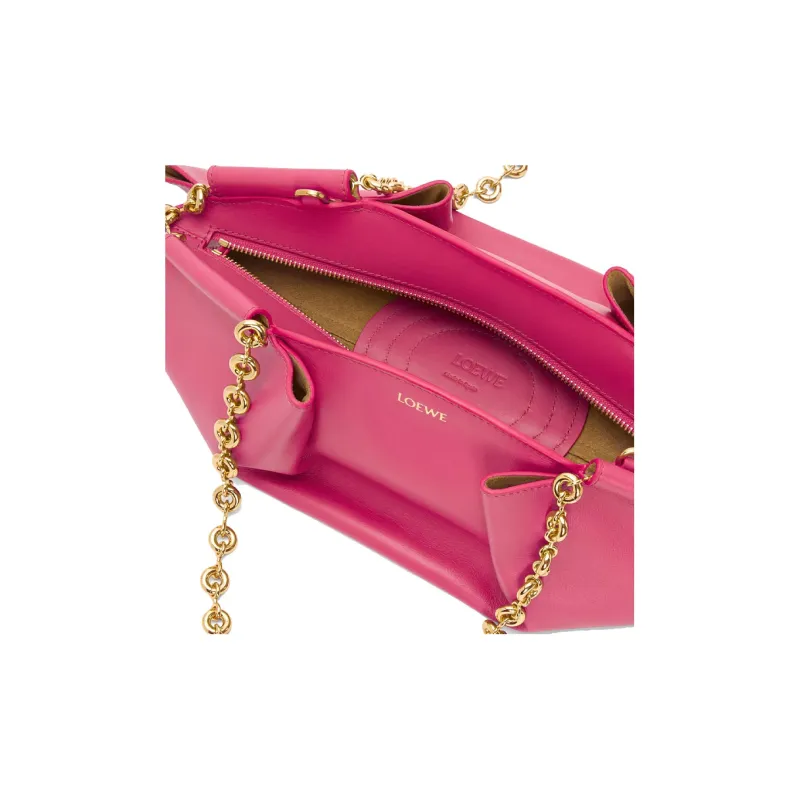 LOEWE Shiny Nappa Cow Leather Dumpling Bag Shoulder Bag Crossbody Bag Handbag Small Size Women's Rose Red-5