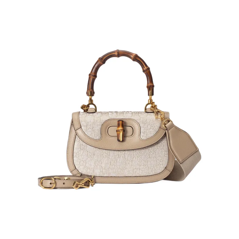 GUCCI Canvas With Leather Portable Crossbody Bag Shoulder Bag Mini Women's Beige-3