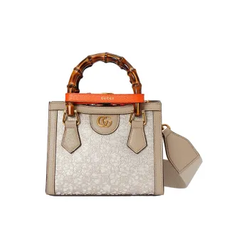 GUCCI Diana Leather Trim Tote Bag Shopping Bag Shoulder Bag Crossbody Bag Handbag Mini Women's Beige
