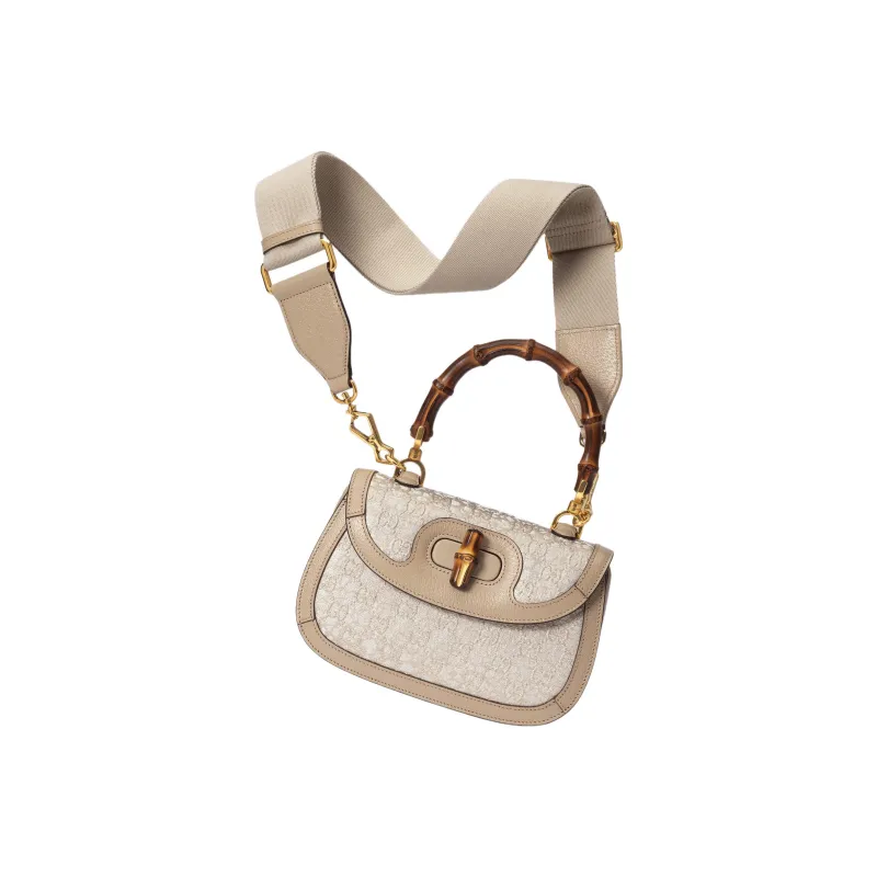 GUCCI Canvas With Leather Portable Crossbody Bag Shoulder Bag Mini Women's Beige-2