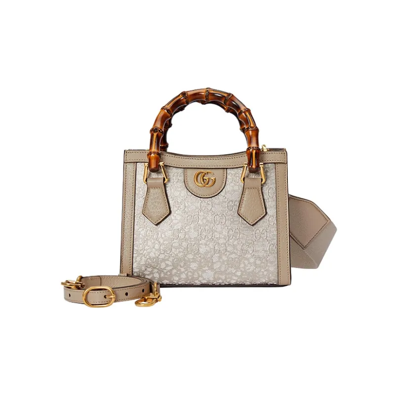 GUCCI Diana Leather Trim Tote Bag Shopping Bag Shoulder Bag Crossbody Bag Handbag Mini Women's Beige-2