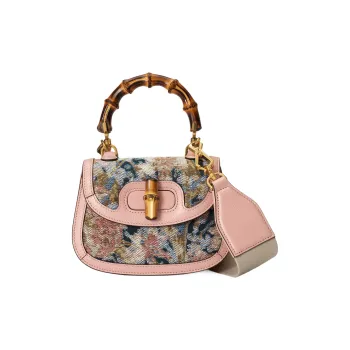 GUCCI Bamboo 1947 Canvas With Leather Trim Bamboo Bag Handbags Shoulder Bags Mini Women's Pink/Multicolor