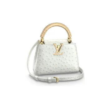 LOUIS VUITTON Capucines Ostrich Leather Kapusin Crossbody Tote Bag Over One Shoulder Mini Women's Pearl White/Gold