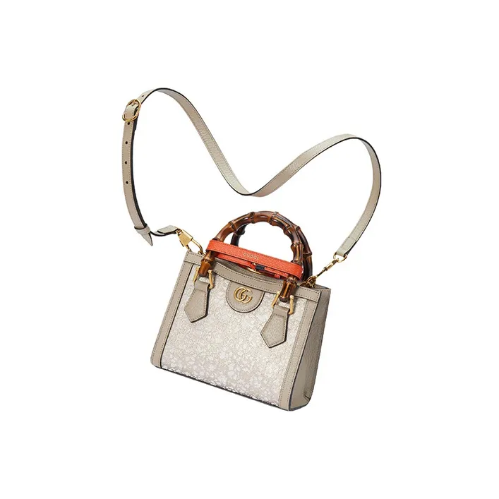 GUCCI Diana Leather Trim Tote Bag Shopping Bag Shoulder Bag Crossbody Bag Handbag Mini Women's Beige-3