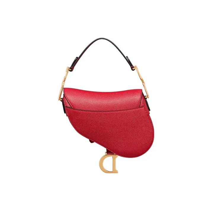 DIOR Grained Calfskin Saddle Bag Shoulder Bag Crossbody Bag Handbag Mini Women's Crimson-3
