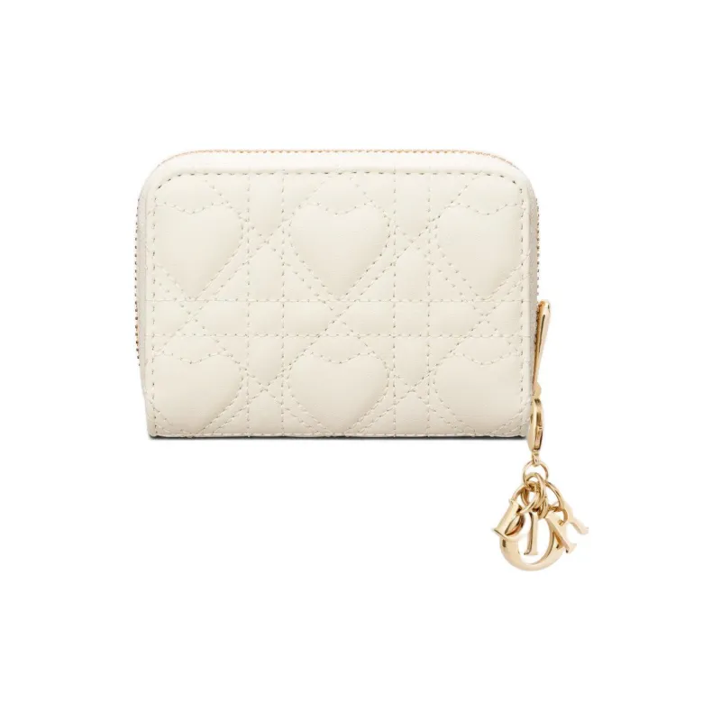 DIOR Lady Dior Sheepskin Coin Purse Small Size Women's Milk White-2
