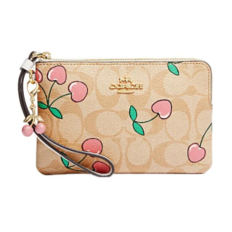 COACH Heart Artificial Leather Wrist Bags Clutches Small Size Women's Khaki-0