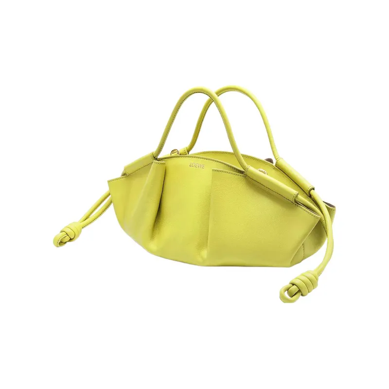 LOEWE Shiny Nappa Cow Leather Dumpling Bag Shoulder Bag Crossbody Bag Handbag Small Size Women's Lemon Yellow-1