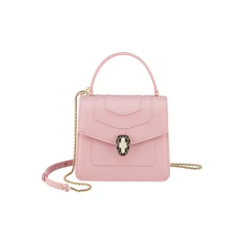 BVLGARI Serpenti Forever Calfskin Shoulder Bag, Crossbody Bag, Handbag Small Size Women's Pink