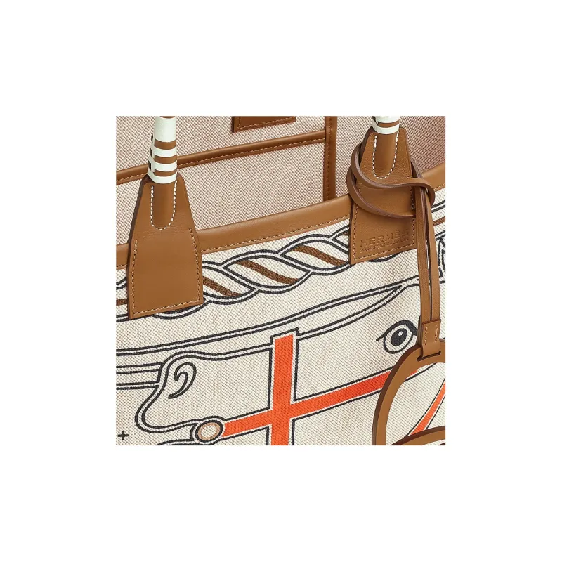 HERMES H Plume Canvas With Swift Calfskin Canvas Bag Handbags Women's Gray/Beige/Light Beige/Gold-3