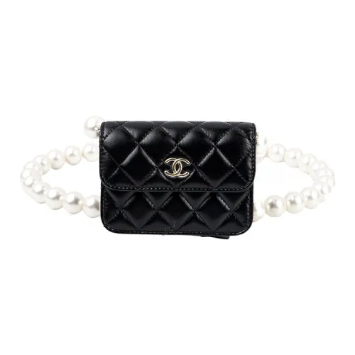 CHANEL Lambskin Coin Purse Crossbody Bag Shoulder Bag Women's Black