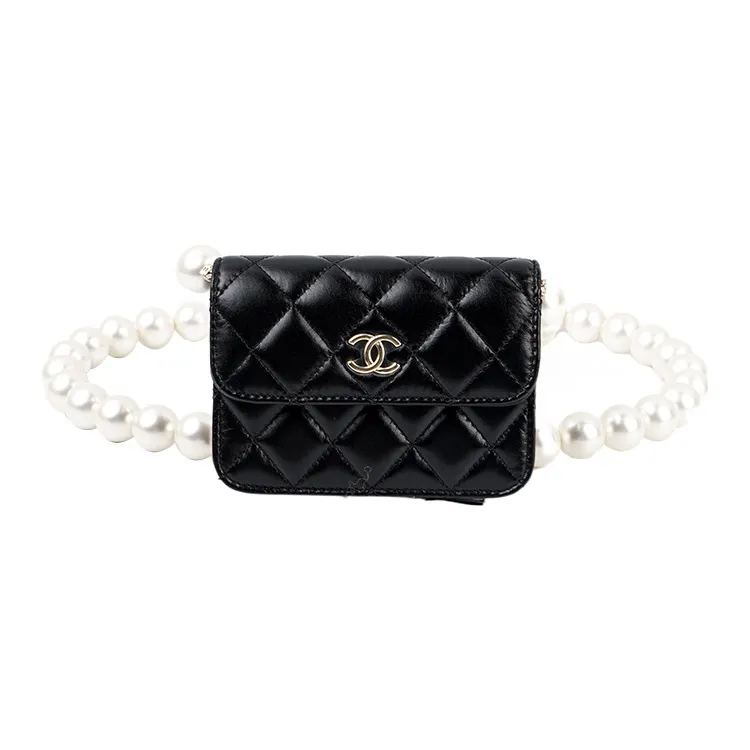 CHANEL Lambskin Coin Purse Crossbody Bag Shoulder Bag Women's Black-0