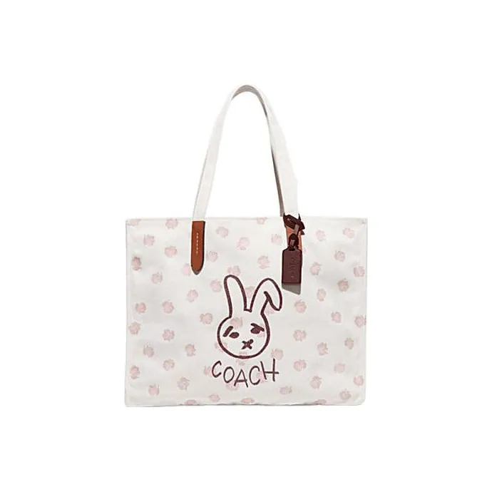 COACH Recycled Canvas With Recycled Leather Canvas Bag, One Shoulder Handbag Tubas Women's White-0
