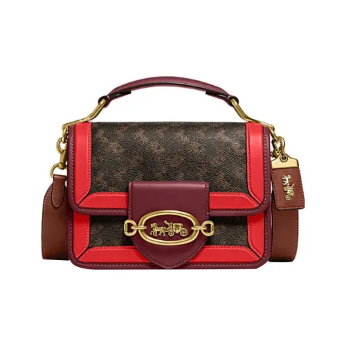COACH Hero Cow Leather Portable Crossbody Bag Shoulder Bag Small Size Women's Tan & Red