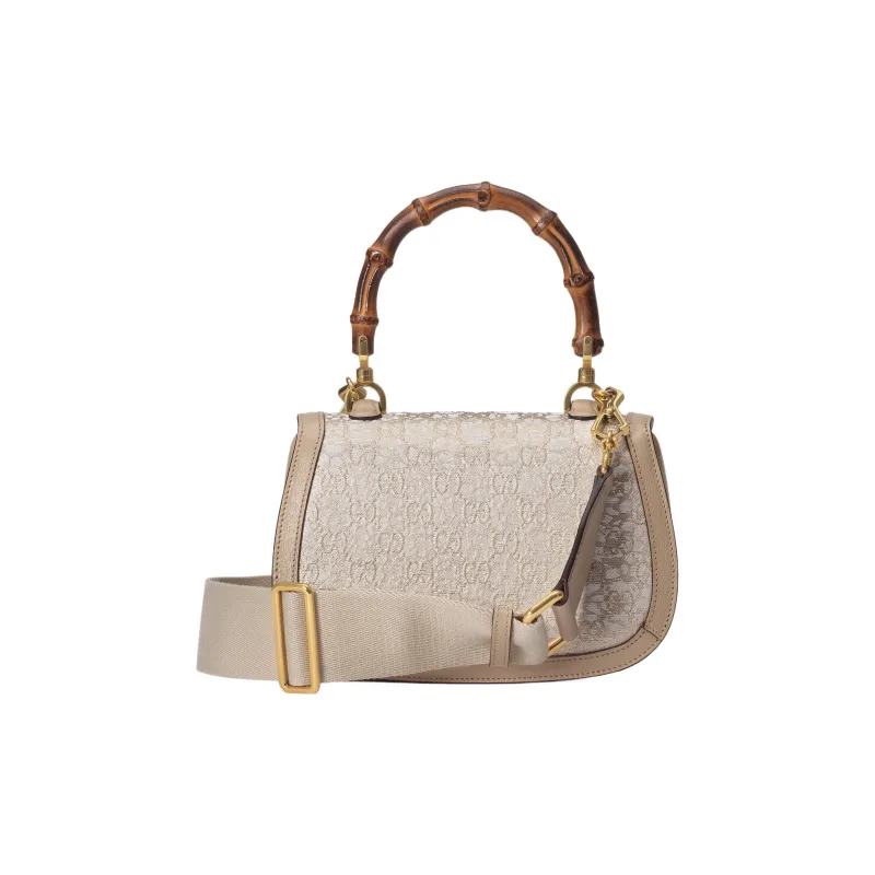 GUCCI Canvas With Leather Portable Crossbody Bag Shoulder Bag Mini Women's Beige-4