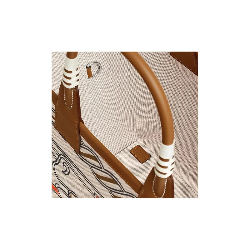 HERMES H Plume Canvas With Swift Calfskin Canvas Bag Handbags Women's Gray/Beige/Light Beige/Gold-4