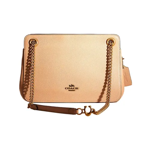 COACH Bryant Pebbled Leather Shoulder Bag, Crossbody Bag, Handbag Large Size Women's Beech Wood Color
