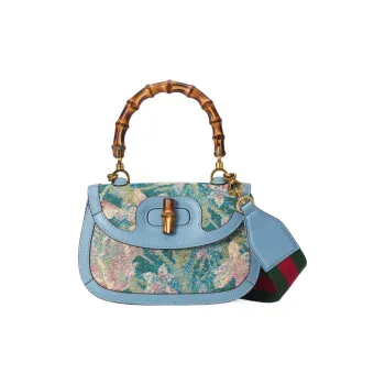 GUCCI Bamboo 1947 Canvas With Leather Portable Crossbody Bag Shoulder Bag Small Size Women's Blue/Multicolor