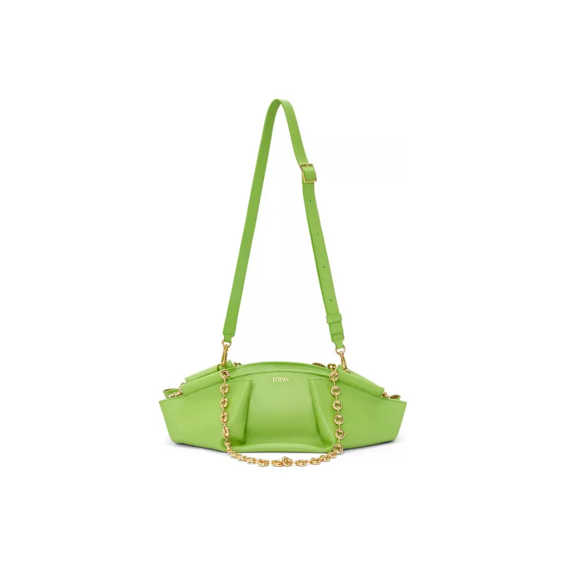 LOEWE Shiny Nappa Cow Leather Dumpling Bag Shoulder Bag Crossbody Bag Handbag Small Size Women's Apple Green-4