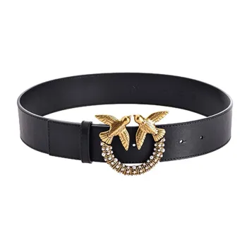 PINKO Flying Bird Logo Smooth Buckle Leather Belts Women's Width: 4cm