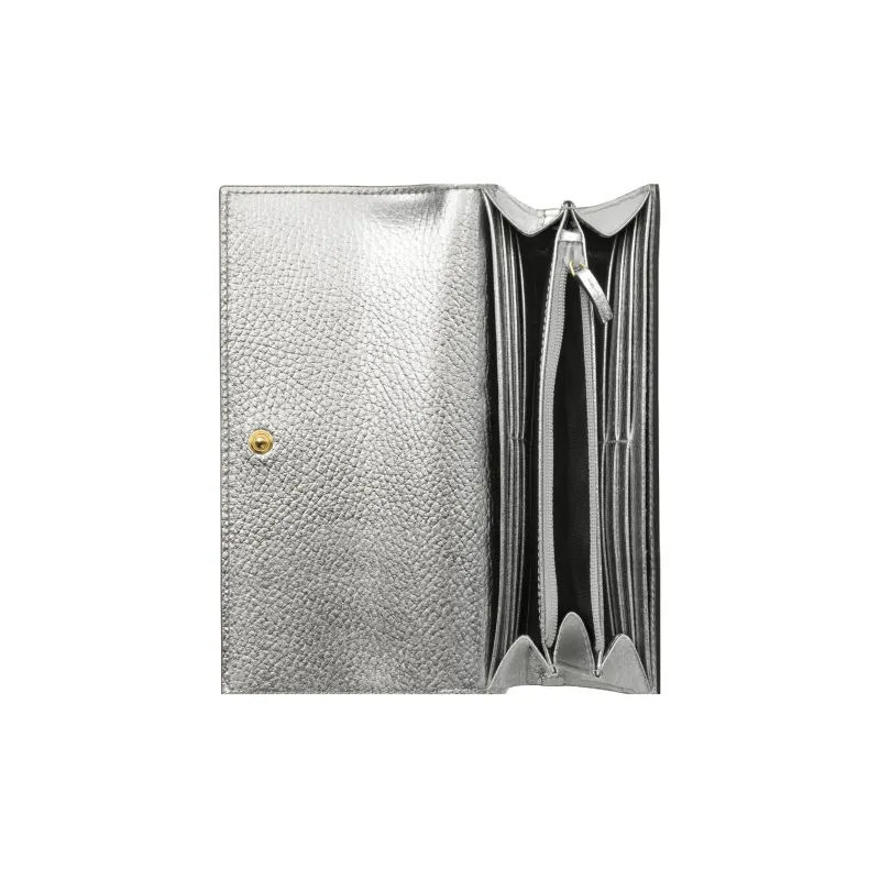 GUCCI Canvas With Leather Wallet Women's Silver/Ebony-3