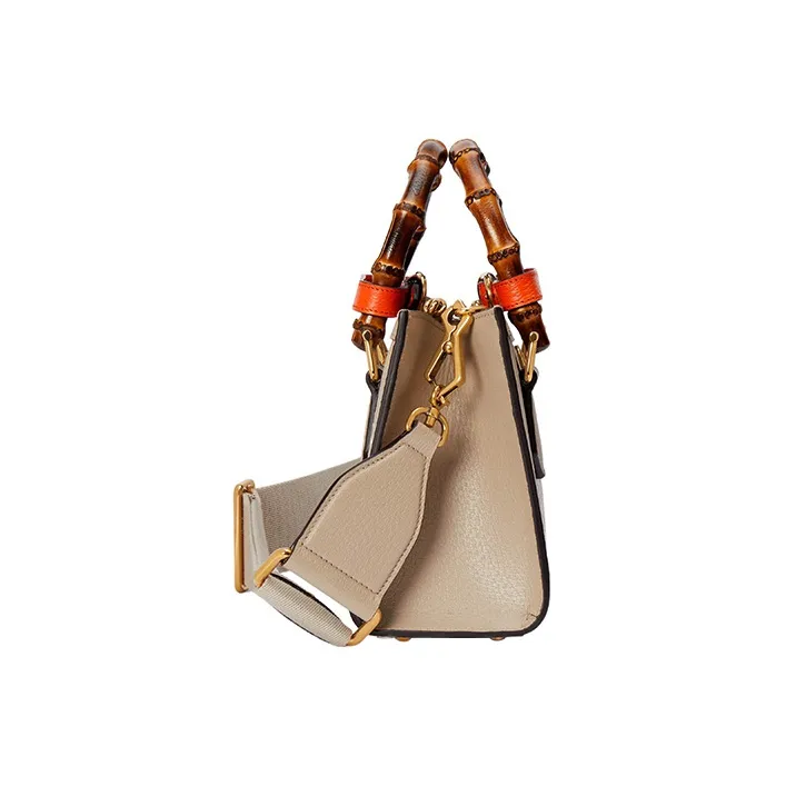 GUCCI Diana Leather Trim Tote Bag Shopping Bag Shoulder Bag Crossbody Bag Handbag Mini Women's Beige-5