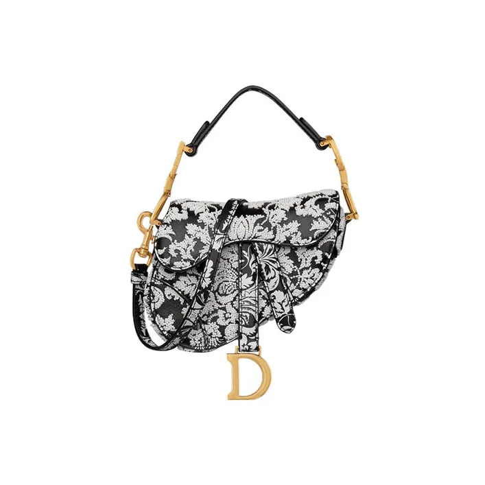 DIOR Saddle Cow Leather Saddle Bag Shoulder Bag Crossbody Bag Handbag Extra Mini Women's Black/White-0