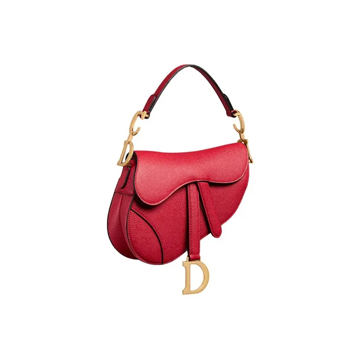 DIOR Grained Calfskin Saddle Bag Shoulder Bag Crossbody Bag Handbag Mini Women's Crimson-2