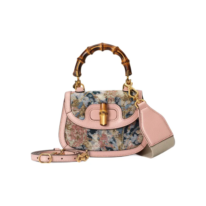 GUCCI Bamboo 1947 Canvas With Leather Trim Bamboo Bag Handbags Shoulder Bags Mini Women's Pink/Multicolor-3