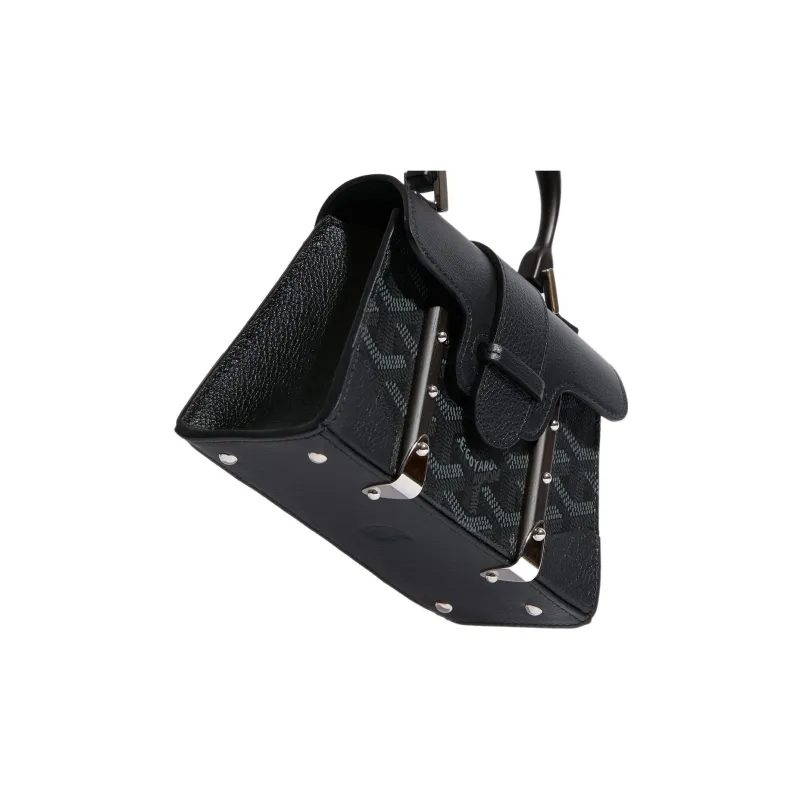 GOYARD Saigon Canvas With Calfskin Shoulder Bag Crossbody Bag Handbag Mini Women's Black-4