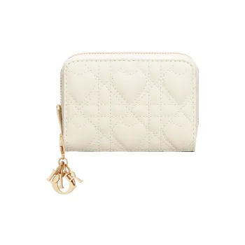 DIOR Lady Dior Sheepskin Coin Purse Small Size Women's Milk White
