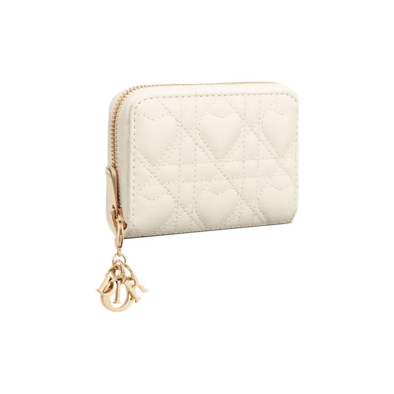 DIOR Lady Dior Sheepskin Coin Purse Small Size Women's Milk White-1