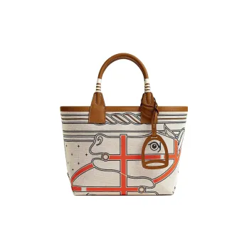 HERMES H Plume Canvas With Swift Calfskin Canvas Bag Handbags Women's Gray/Beige/Light Beige/Gold