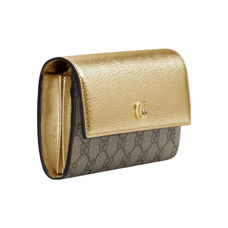 GUCCI Canvas With Leather Wallet Women's Gold/Black Wood Color-1