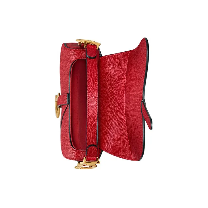DIOR Grained Calfskin Saddle Bag Shoulder Bag Crossbody Bag Handbag Mini Women's Crimson-4