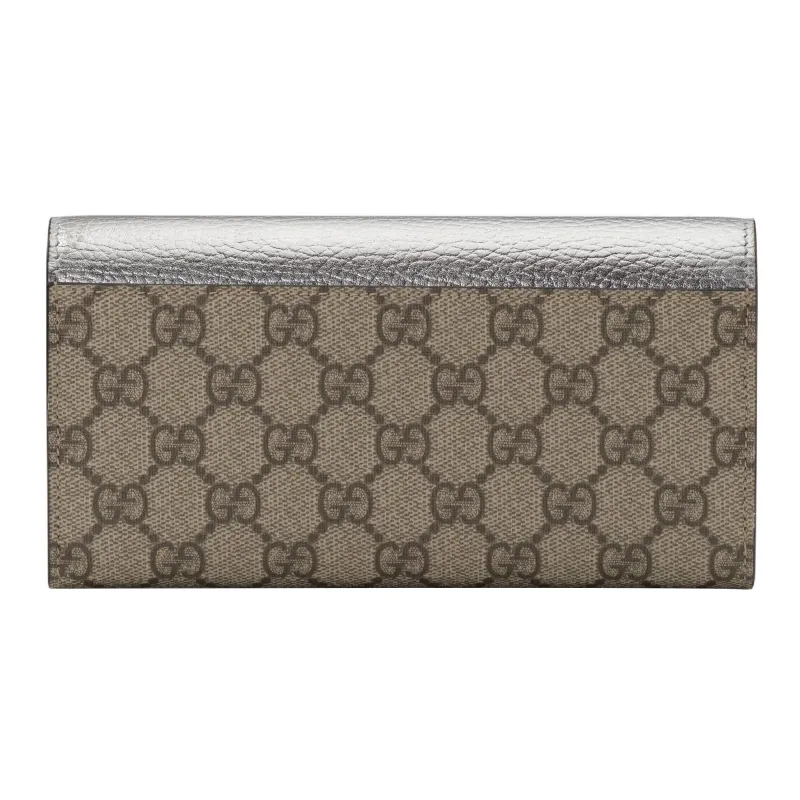 GUCCI Canvas With Leather Wallet Women's Silver/Ebony-2