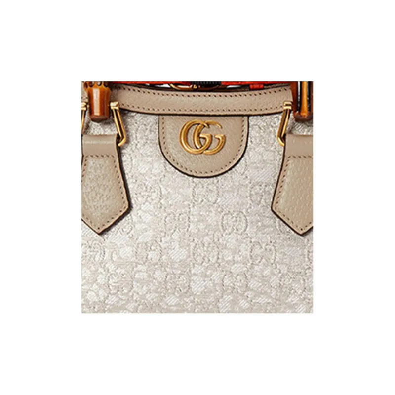 GUCCI Diana Leather Trim Tote Bag Shopping Bag Shoulder Bag Crossbody Bag Handbag Mini Women's Beige-10