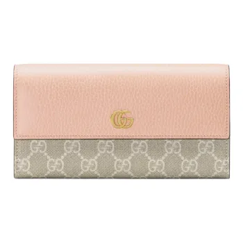 GUCCI Canvas With Leather Wallet Women's Beige/Pink