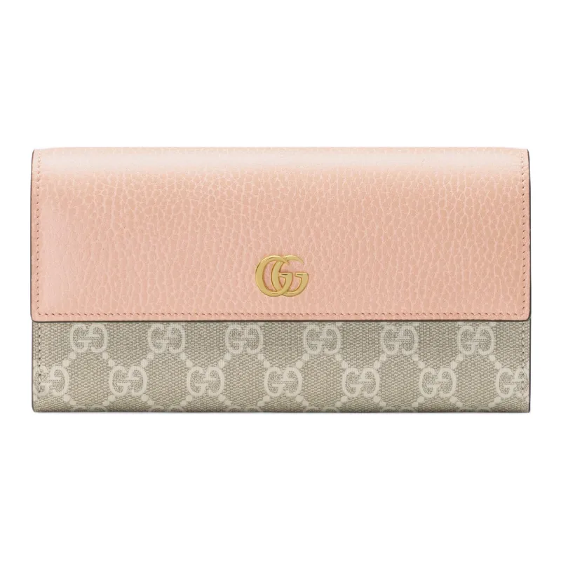 GUCCI Canvas With Leather Wallet Women's Beige/Pink-0