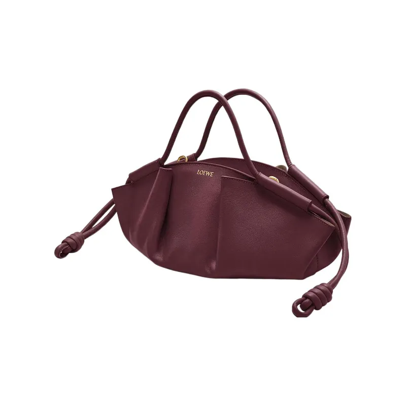 LOEWE Bright Nappa Cow Leather Dumpling Bag, Shoulder Bag, Crossbody Bag, Handbag Small Size Women's Burgundy-1