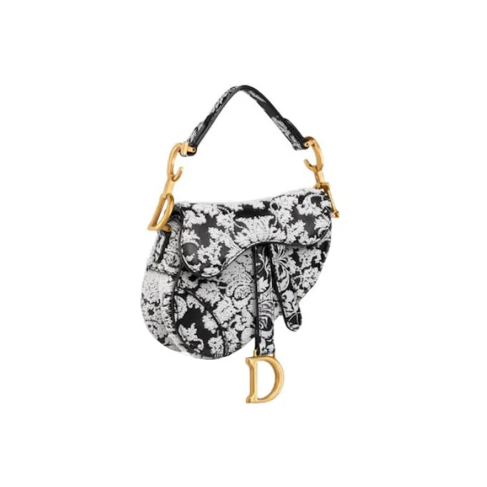 DIOR Saddle Cow Leather Saddle Bag Shoulder Bag Crossbody Bag Handbag Extra Mini Women's Black/White-2