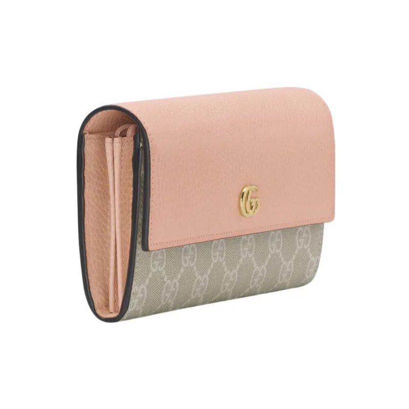 GUCCI Canvas With Leather Wallet Women's Beige/Pink-1