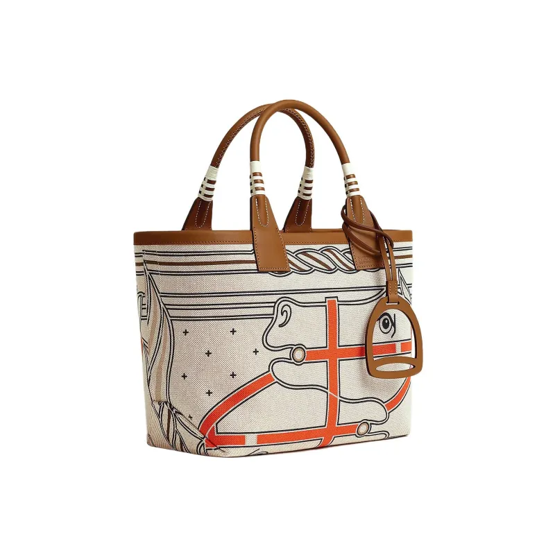 HERMES H Plume Canvas With Swift Calfskin Canvas Bag Handbags Women's Gray/Beige/Light Beige/Gold-1