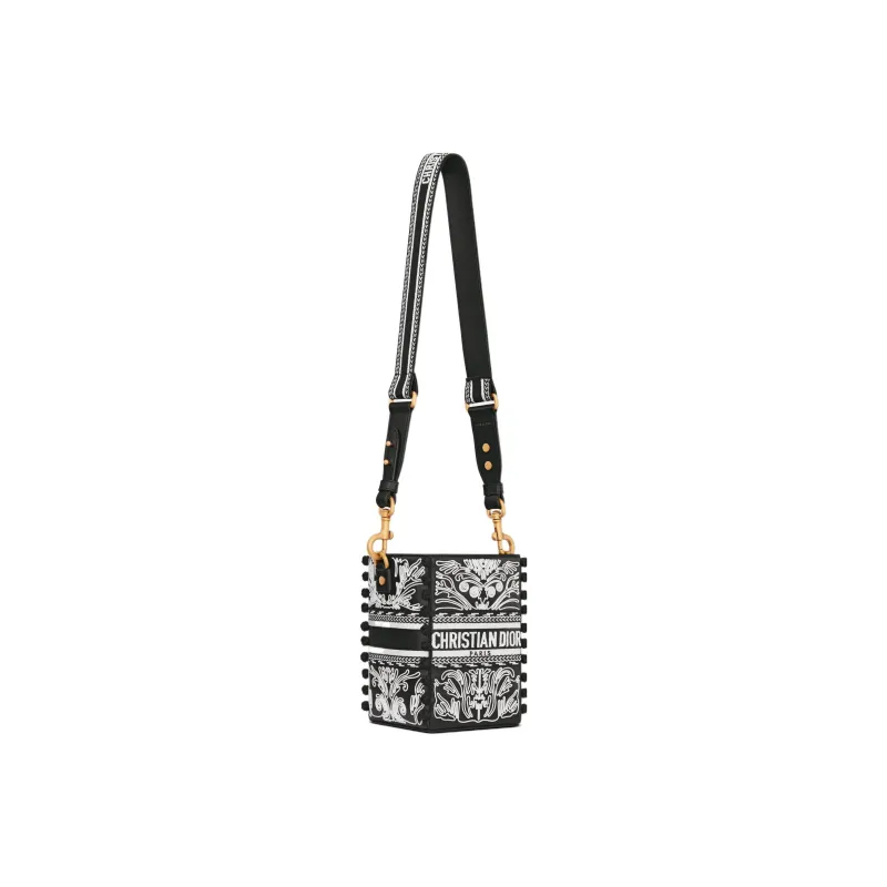 DIOR D Bubble Collection Embroidered Cow Leather Bucket Bags Crossbody Bag Shoulder Bag Women's Black-2