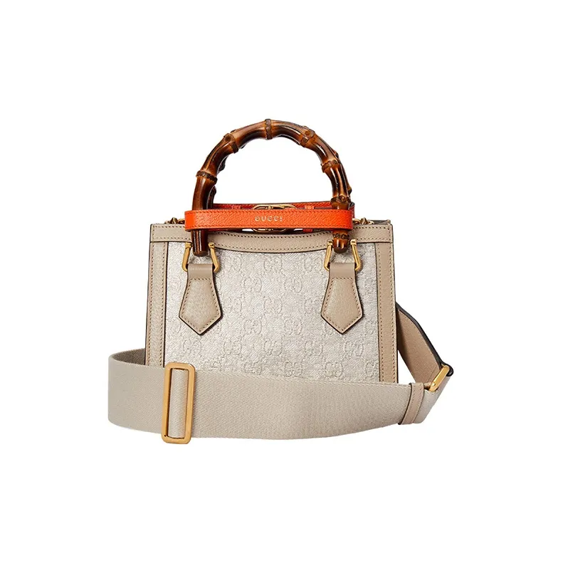 GUCCI Diana Leather Trim Tote Bag Shopping Bag Shoulder Bag Crossbody Bag Handbag Mini Women's Beige-6